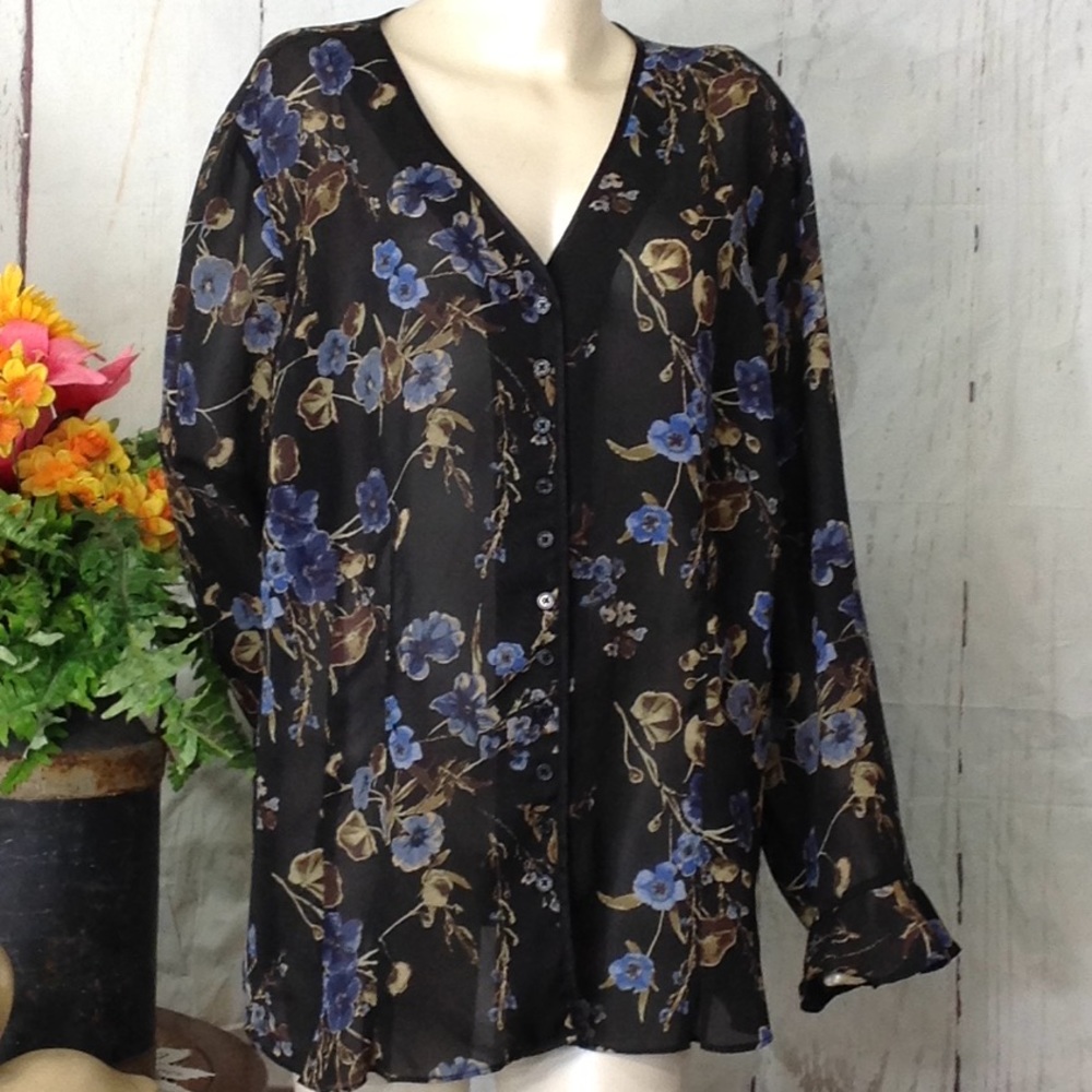 Venezia Black Floral Print   Mesh Blouse